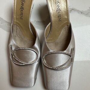 Vintage Yves Saint Laurent SquareToe Mules in Silver Size 7